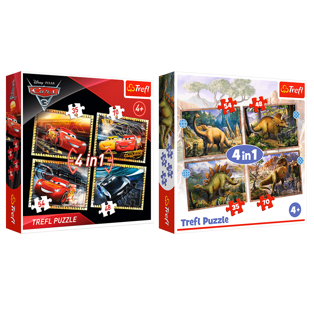 

Пазлы Trefl Тачки 3 Интересные динозавры 4 в 1 (34276/34383)