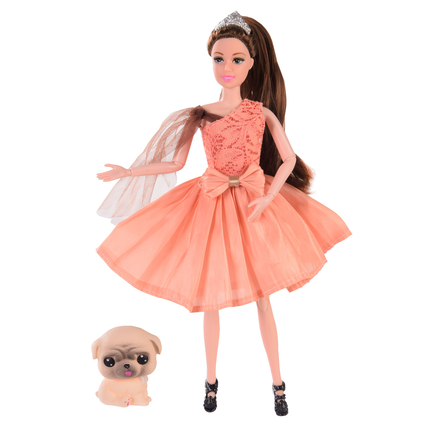 Акція на Лялька Shantou Jinxing Emily у персиковій сукні з цуценям (QJ099D) від Будинок іграшок