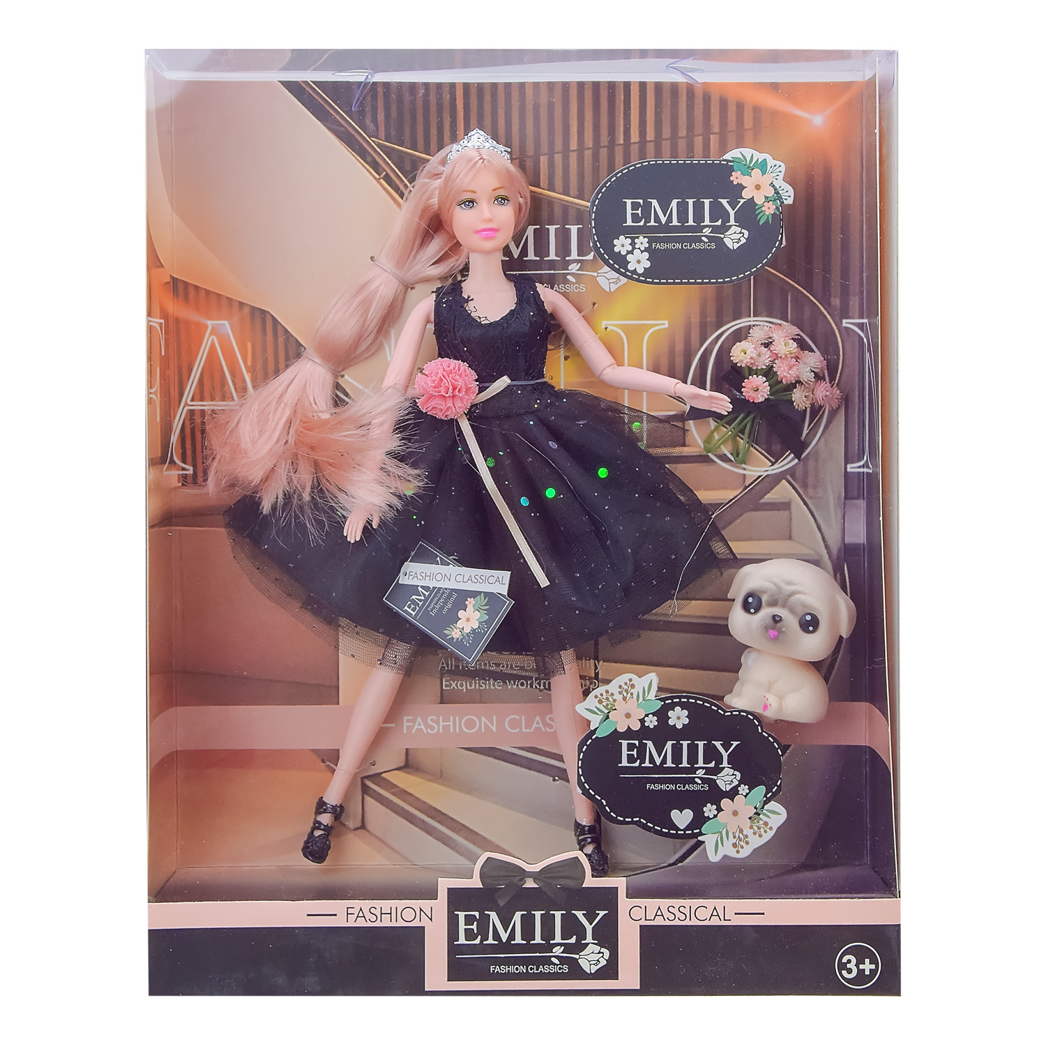 

Лялька Shantou Jinxing Emily у чорній сукні з цуценям (QJ101B)