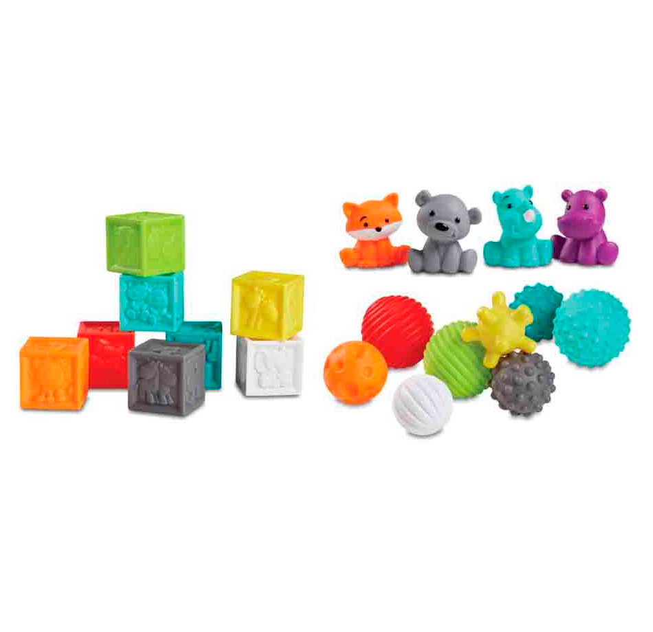 Акція на Мульти-сенсорний набір Infantino М'ячики, кубики і звірятка (005373) від Будинок іграшок