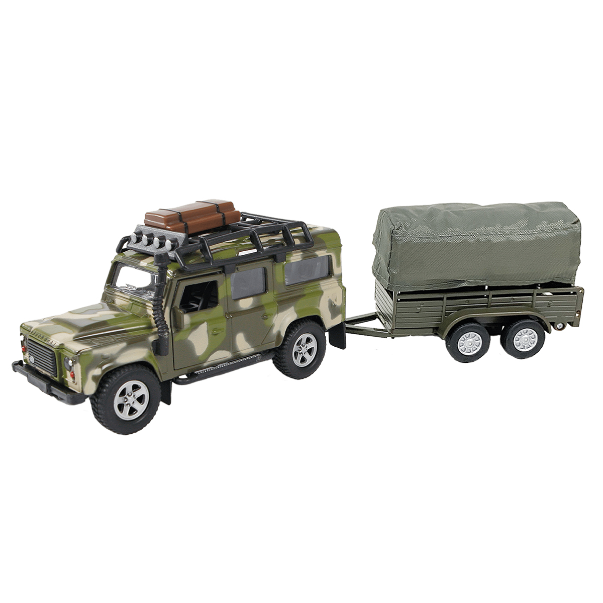 

Автомодель TechnoDrive Land Rover Defender мілітарі з причепом (520027.270)
