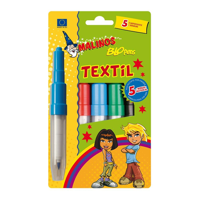 Товары для рисования - Фломастеры-аэрографы Malinos Textil 5 цветов с трафаретом (MA-300990)