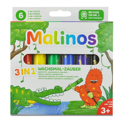 Товары для рисования - Восковые карандаши Malinos 3 в 1 Магия воска 6 цветов (MA-301036)
