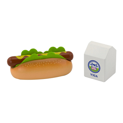 Детские кухни и бытовая техника - Игрушечные продукты Viga Toys Хот-дог и молоко деревянные (51601)