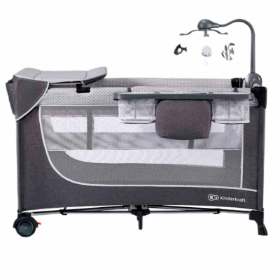 Манежи - Кровать-манеж с пеленатором Kinderkraft Leody Grey (KCLEOD00GRY00AC)