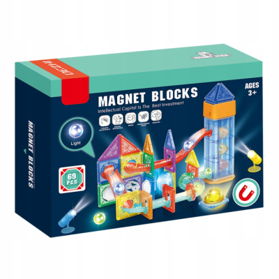 Магнітні конструктори - Магнітний конструктор Dezhi Трек-лабіринт із кульками 69 деталей (HD130A-1)