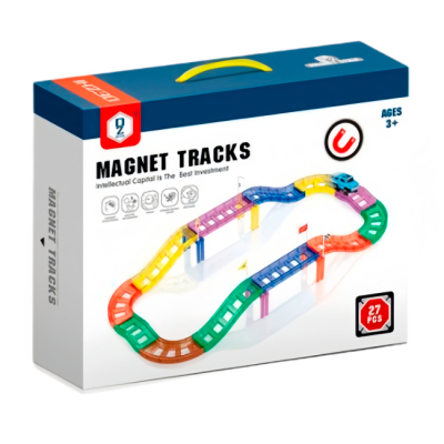 Магнітні конструктори - Магнітний конструктор Dezhi Дорога з машинкою 27 деталей (HD387A)