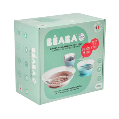 Товари для догляду - Набір посуду Beaba Склянний блакитний (913486)