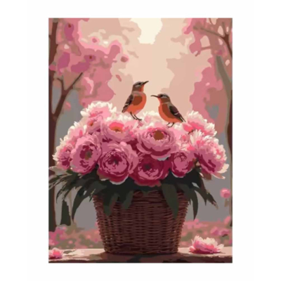 Товары для рисования - Картина по номерам Strateg Пионы с птичками (4823113897390)