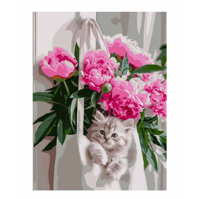 Товары для рисования - Картина по номерам Strateg Кот с пионами (4823113897376)