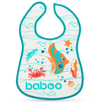 Детская посуда и аксессуары - Нагрудник хлопчатобумажный Baboo Sea Life белый (11-010)