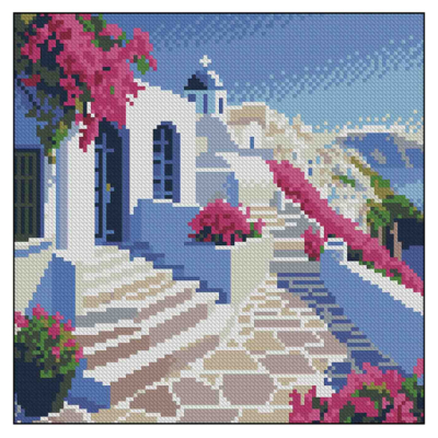 Мозаїка - Алмазна картина Strateg Грецький краєвид (4823113898670)