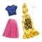 Одяг та аксесуари - Одяг Barbie Два вбрання Жовта сукня-худі і синій топ із рожевою спідницею (FYW82/GHX60)