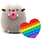 М'які тварини - М'яка іграшка кіт з Пончиком та Pop it Серце S&T Пушин кет 18 х 15 см Сірий/Рожевий (vol-2037)