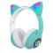 Портативные колонки и наушники - Наушники Cute Headset "Кошачьи ушки" беспроводные 280ST Bluetooth, MicroSD, FM-Радио Зеленые (AN 23868/1)