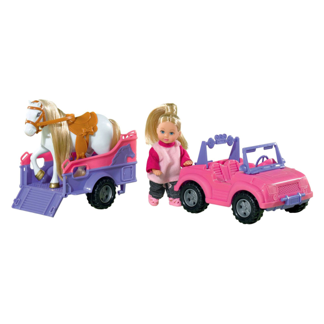 Ляльки - Лялька Єва на джипі з трейлером і конем Simba (5737460)