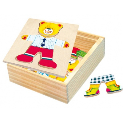 Розвивальні іграшки - Іграшка-пазл Bino Шафа для одягу ведмедика (88047)