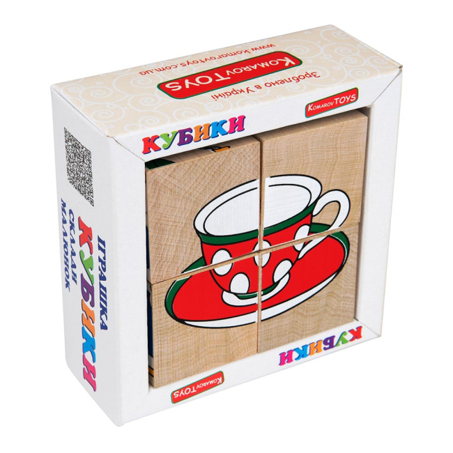 Розвивальні іграшки - Розвивальні кубики Komarov toys Склади малюнок Посуд 4 штуки (Т 605)