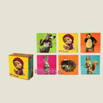 Розвивальні іграшки - Іграшка-кубики Маша і ведмідь серія Лісові звірі; 6 малюнків (MM-903)