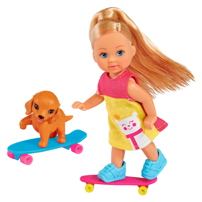 Куклы - Кукольный набор Эви Веселые развлечения с собачкой; самокатом и скейтом; 2 вида Simba (5732295)