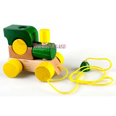 Машинки для малюків - Іграшка з дерева Паровозик на мотузочці Руді (Ду-01з)
