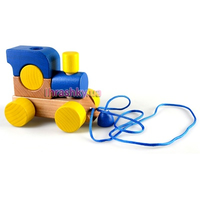 Машинки для малышей - Игрушка из дерева Паровозик на веревочке РУДІ (Ду-01с)