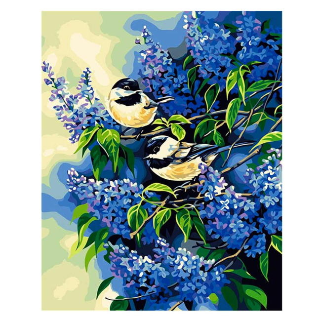 Товары для рисования - Картина по номерам птицы Птички на ветках сирени Идейка Животные (КН216)