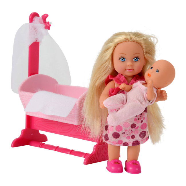 Куклы - Набор Steffi & Evi love Эви с малышом в светло-розовой кроватке (5736242-2)