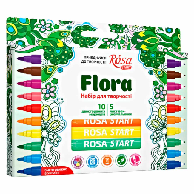 Товари для малювання - Набір двосторонніх маркерів з листівками Flora Rosa Start (N0002602) (N0002602      )