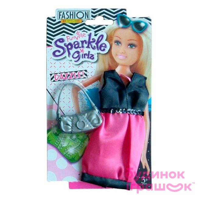 Одяг та аксесуари - Одяг для ляльки Sparkle Girls Чорно-рожева коктейльна сукня та сумочка (FV75086-1)