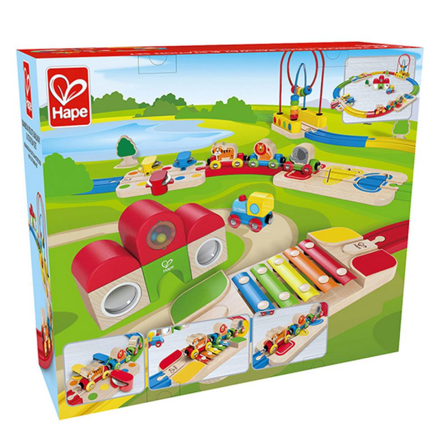Машинки для малышей - Деревянная железная дорога Станция и ксилофон Hape (E3816)
