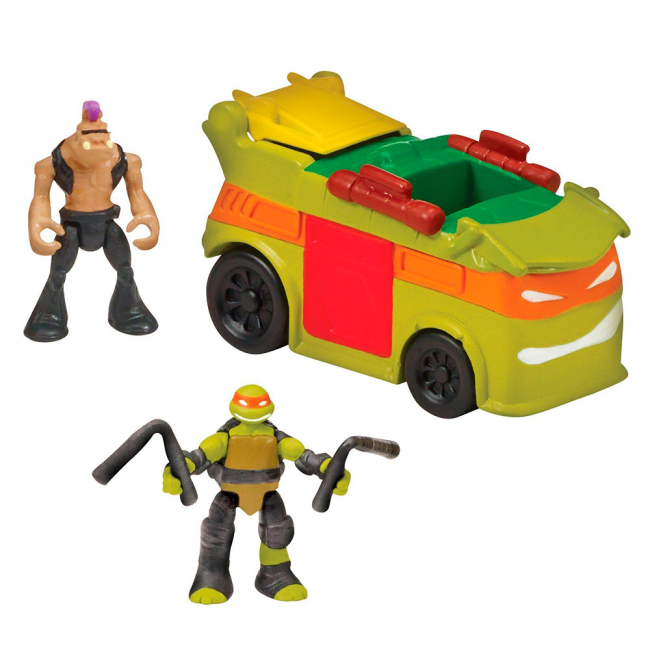 Фигурки персонажей - Игровые фигурки Микеланджело и Бибоп в фургоне для вечеринок Черепашки Ниндзя TMNT Micro (87602)
