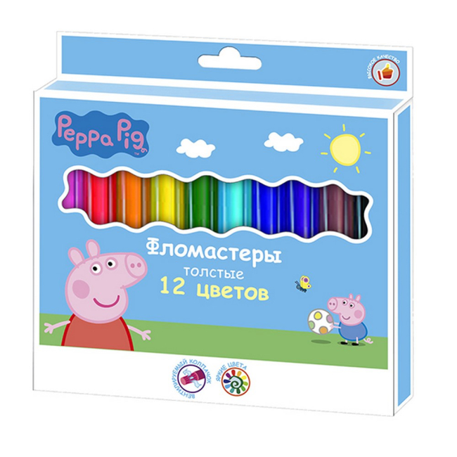 Канцтовари - Фломастери товсті Peppa Pig 12 кольорів (119663)