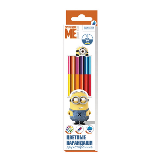 Канцтовари - Кольорові олівці двосторонні Despicable Me 6 шт 12 кольорів (119689)
