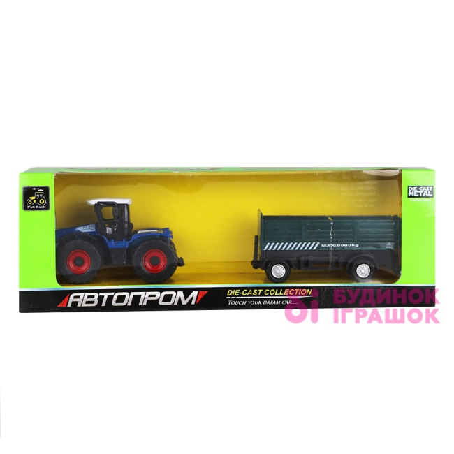 Транспорт и спецтехника - Игрушечный трактор с прецепом Автопром синий трактор и черный прицеп (658A6)