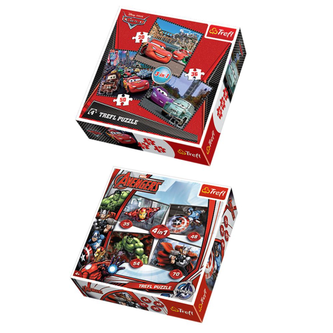 Пазлы - Пазлы Путешествие вокруг Европы 3 в 1 и Мстители 4 в 1 Trefl (34105,34245) (34105.34245)