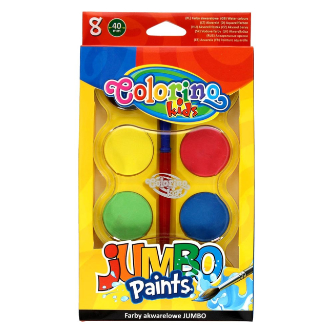 Канцтовари - Фарби акварельні Colorino Jumbo 8 кольорів і пензлик (32612PTR)