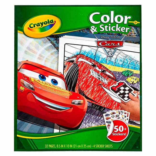 Товари для малювання - Розмальовка Crayola Тачки 3 із наклейками (04-0128)