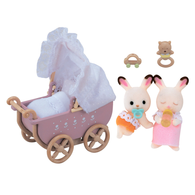 Игровой набор Крольчата двойняшки в детской коляске Sylvanian Families