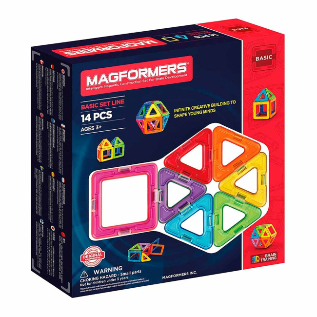 Магнитные конструкторы - Магнитный конструктор Базовый набор Magformers 14 элементов  (701003)