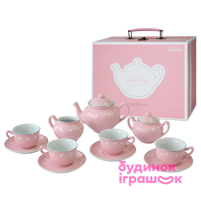 Детские кухни и бытовая техника - Игровой набор Champion Чайный сервиз розовый в горошек (CH12064)