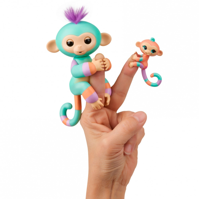 Фігурки тварин - Інтерактивна іграшка Fingerlings Мавпочка Денні із малюком 12 см (W3540/3544)