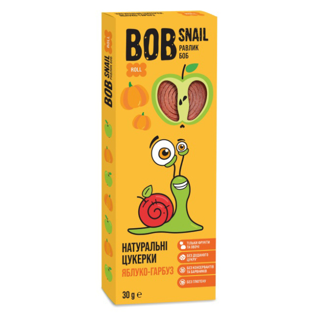 Солодощі - Натуральні цукерки Bob Snail Яблуко-гарбуз (4820162520255)