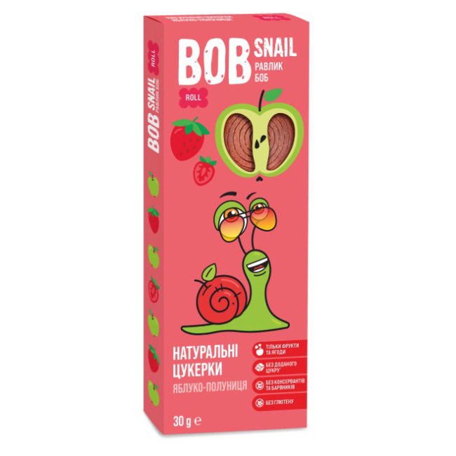 Солодощі - Натуральні цукерки Bob Snail Яблуко-полуниця (4820162520316)