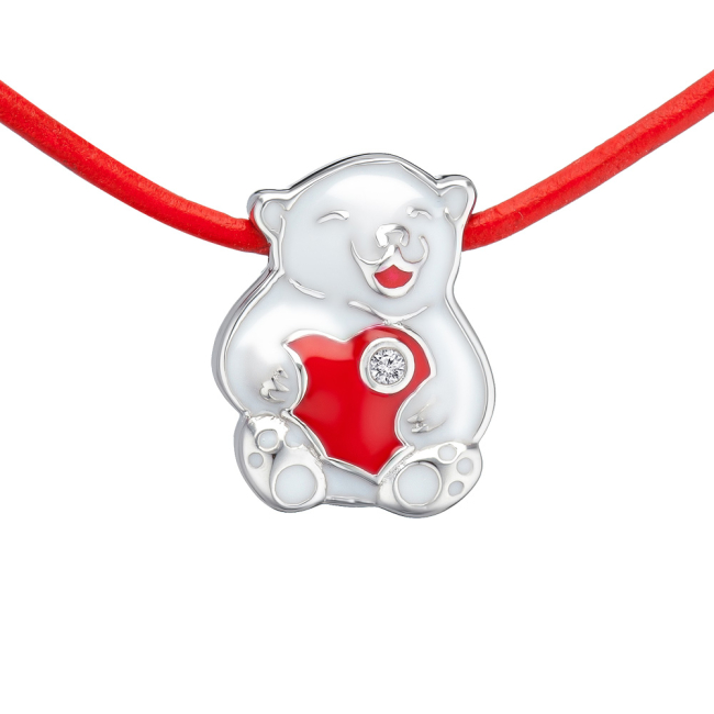 Ювелірні прикраси - Кулон UMa&UMi Ведмедик із сердечком на червоному шкіряному шнурку (719540400607)