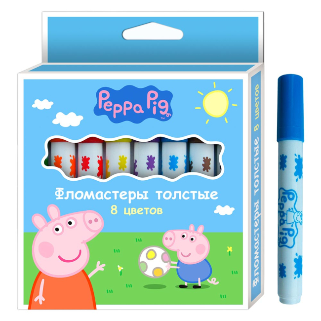 Канцтовары - Фломастеры Перо Peppa Pig толстые 8 цветов (120277)