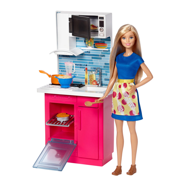 Меблі та будиночки - Набір меблів Barbie Кухня з лялькою (DVX51/DVX54)