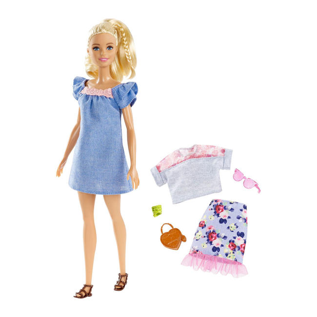 Куклы - Набор Barbie Fashionistas Блондинка с хвостом в голубом сарафане (FJF67/FRY79)