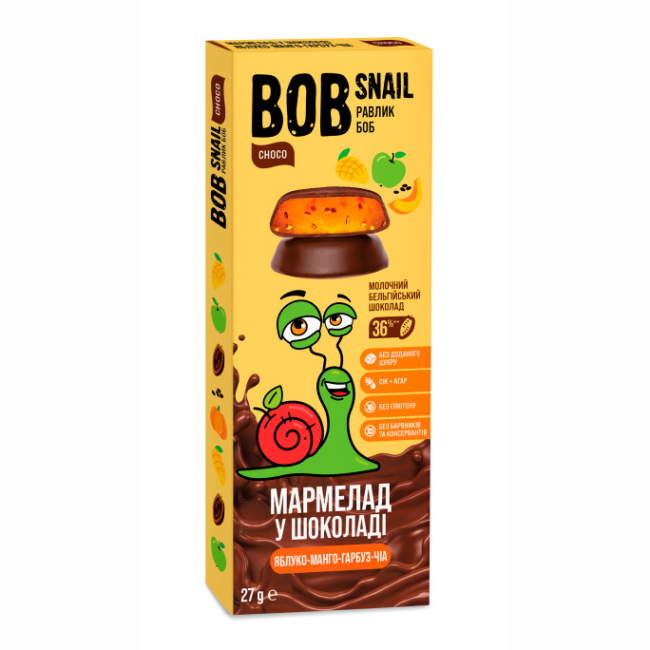 Сладости - Натуральный мармелад Bob Snail Яблоко-манго-тыква-чиа в бельгийском молочном шоколаде (4820219341239)