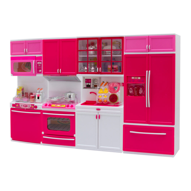 Мебель и домики - Кукольная мебель Qun feng toys Современная кухня розовая с эффектами (QF26211PW)